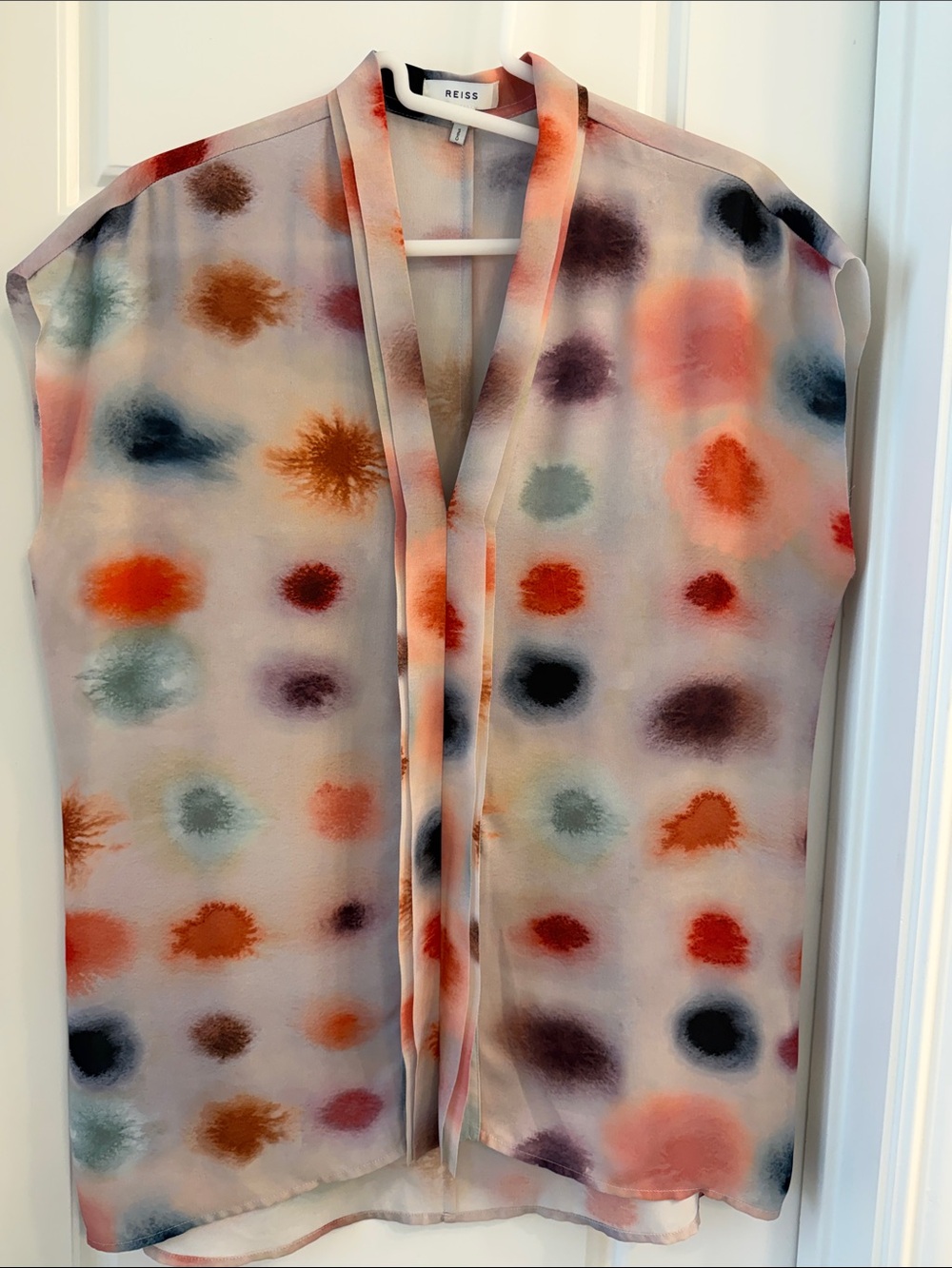 Reiss Cream Blouse with Multicolor Watercolor Spots